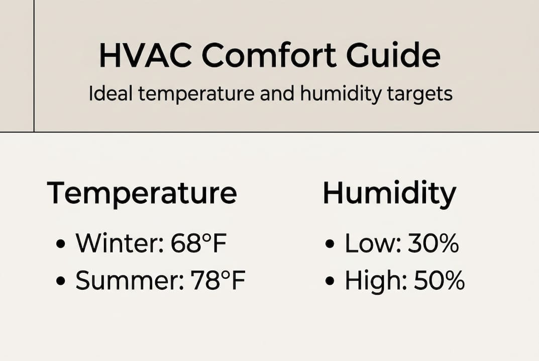 Infographic showing HVAC comfort targets for homes