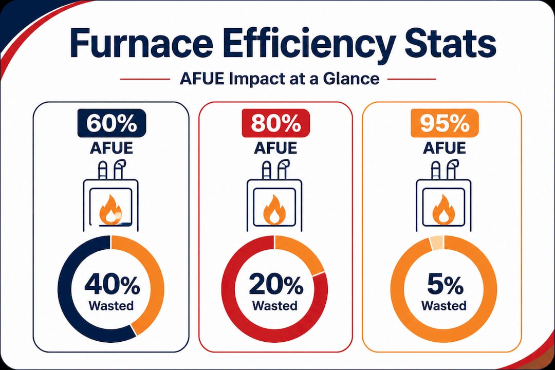 Infographic showing furnace AFUE and waste percentages