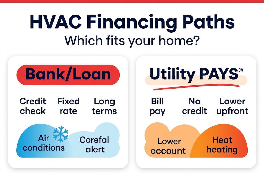 Infographic comparing HVAC loan and utility PAYS options