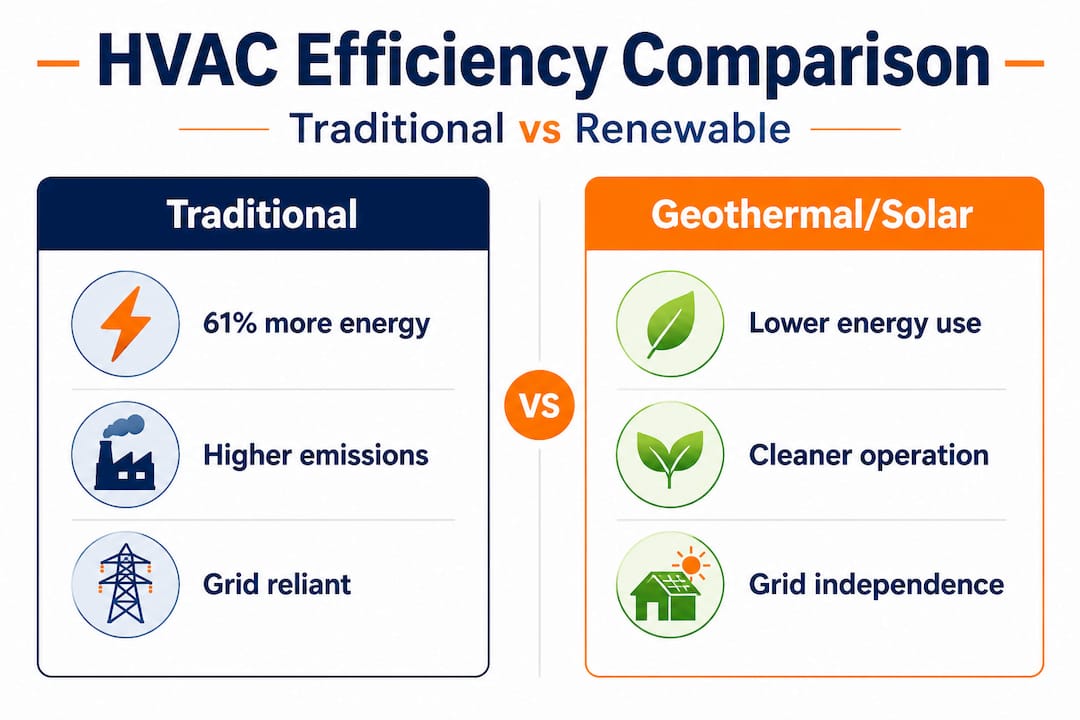 Infographic comparing traditional and renewable hvac efficiency