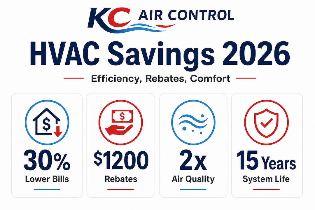 Infographic showing 2026 HVAC savings highlights