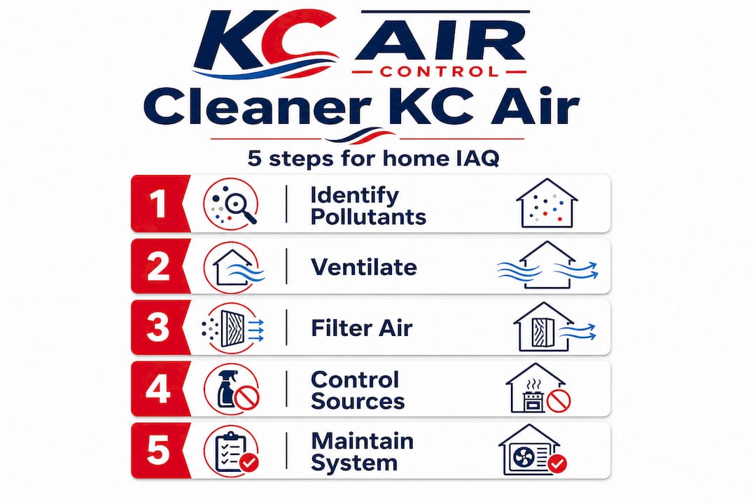 Infographic outlining five steps to cleaner indoor air