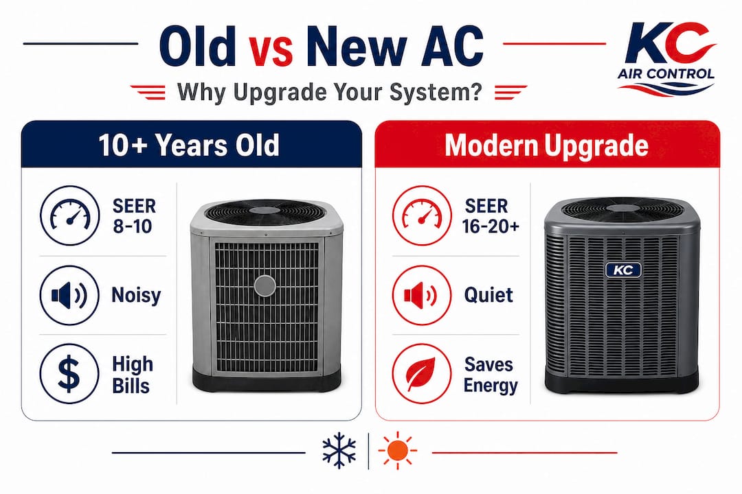 Infographic comparing old and modern AC benefits