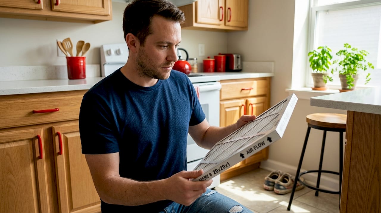 Tenant inspecting HVAC air filter in closet