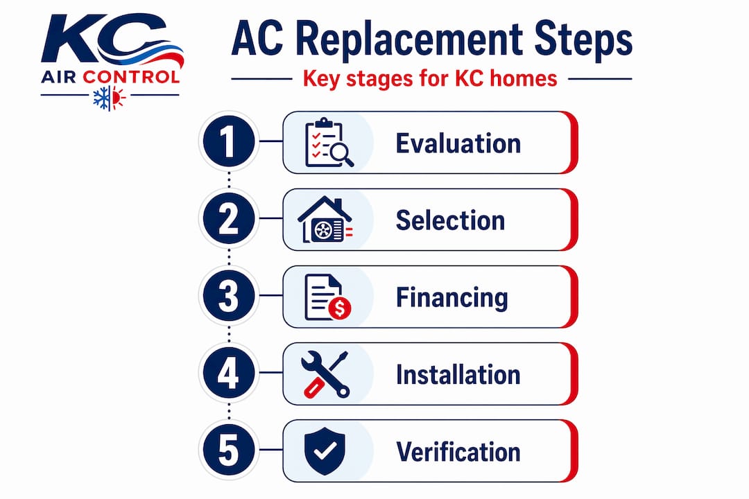 Infographic detailing AC replacement process steps