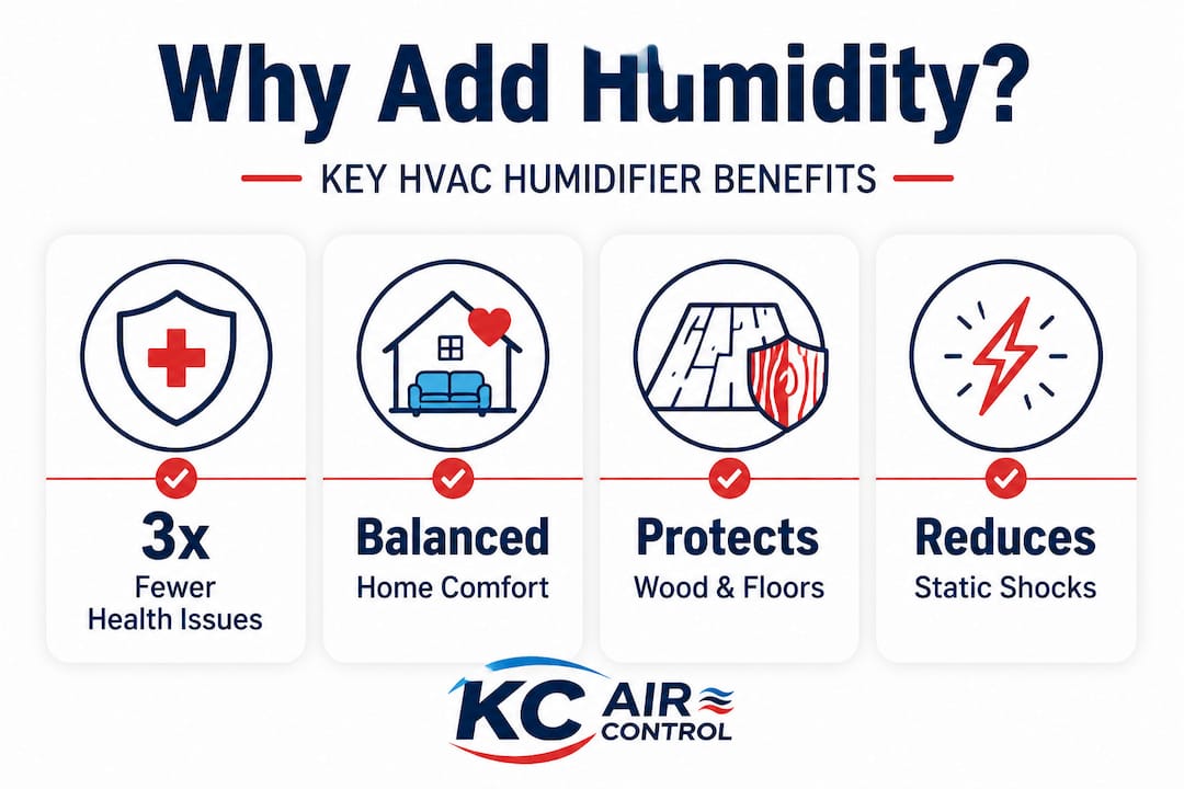 Infographic highlighting key HVAC humidifier benefits