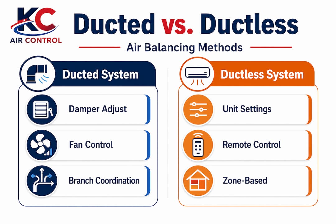 Infographic comparing ducted and ductless air balancing