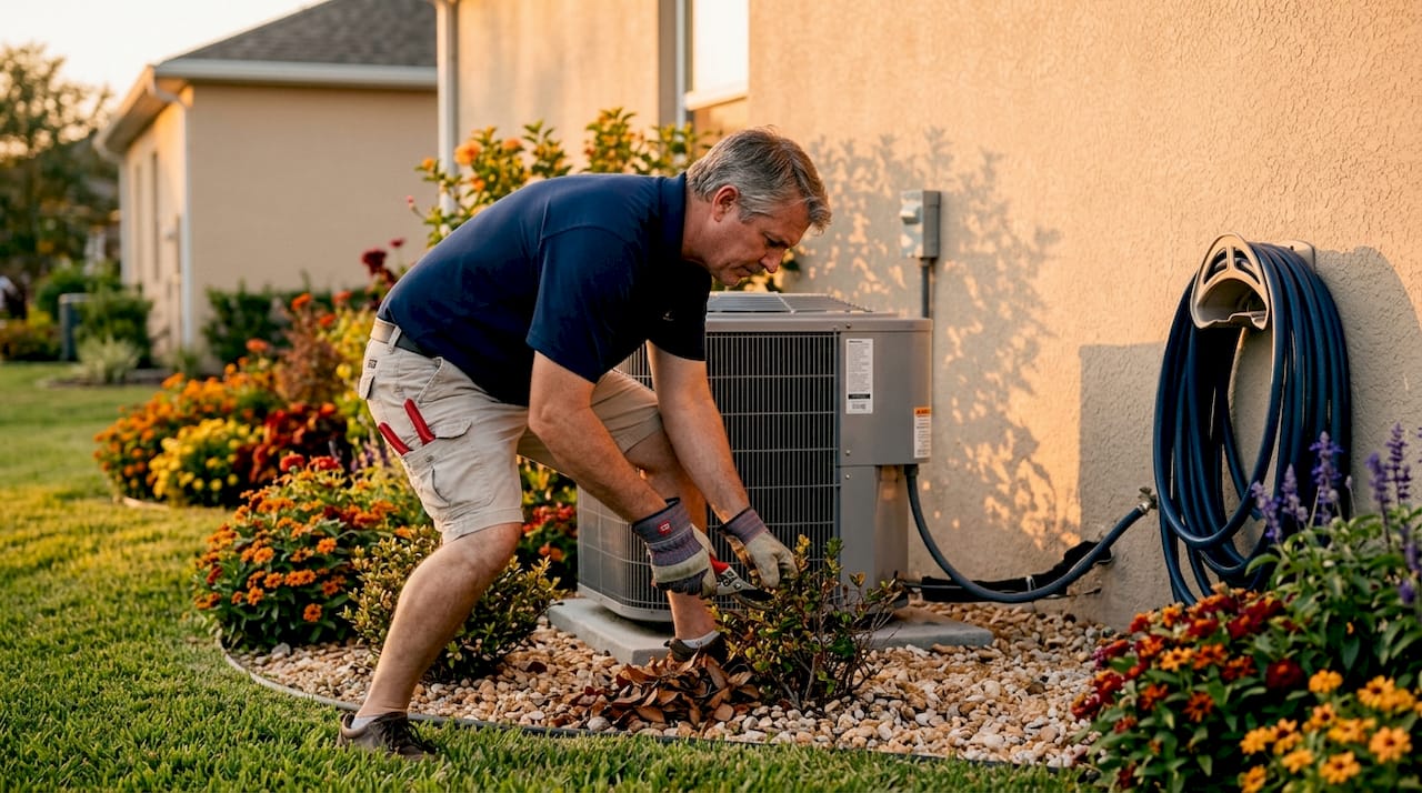 Clearing area around outdoor AC condenser