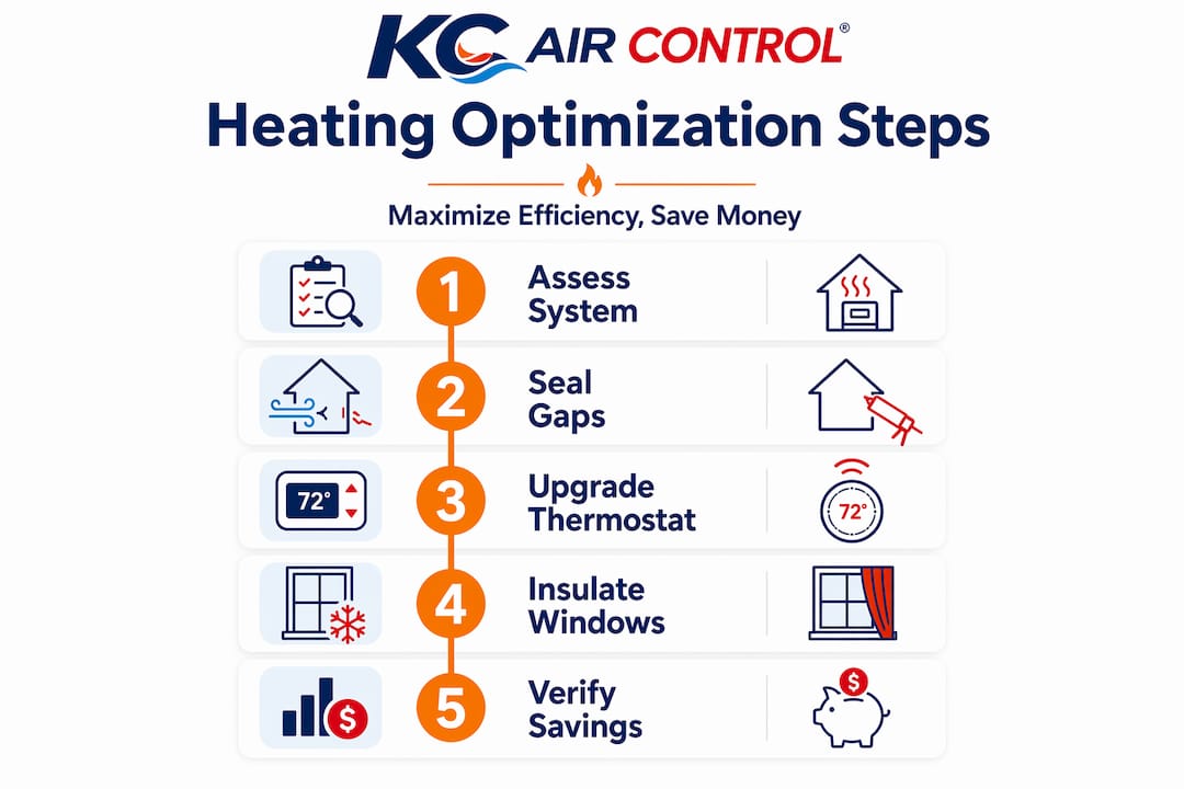 Infographic showing five steps for heating optimization