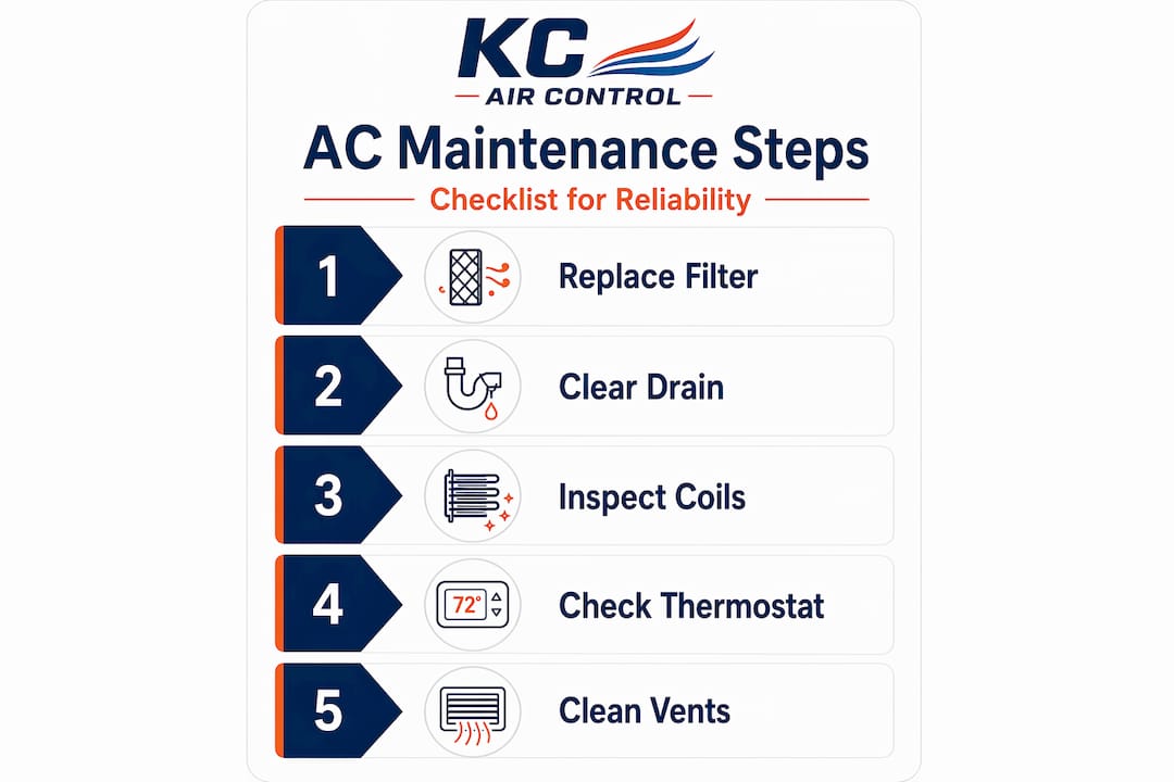 Infographic showing ac maintenance step checklist