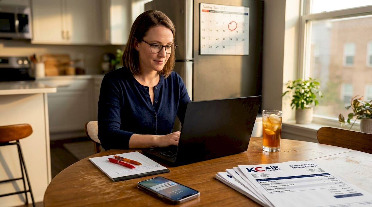 Property manager logging HVAC maintenance tasks