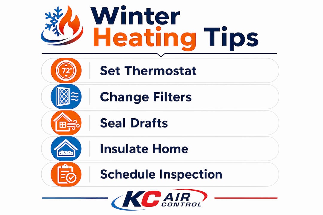 Infographic showing five winter heating efficiency steps
