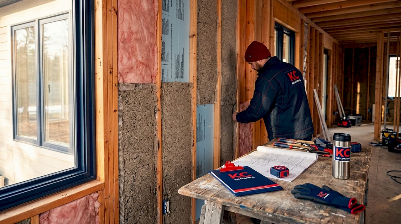 Various types of insulation installed in wall cavity