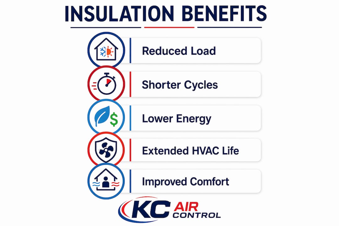 Infographic showing step-by-step insulation benefits to HVAC