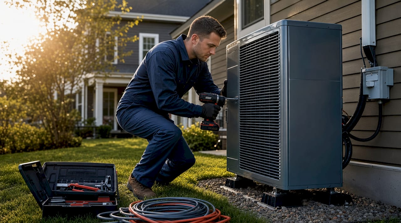 HVAC technician installing new AC unit