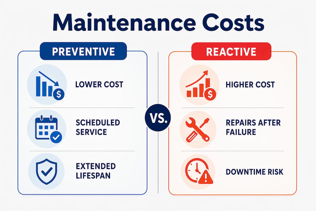 Infographic comparing preventive and reactive HVAC maintenance costs