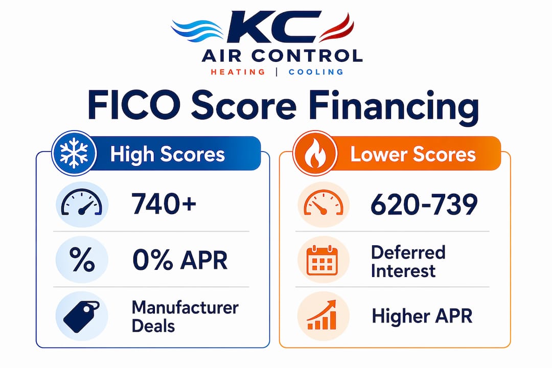 Infographic comparing HVAC financing options by FICO score