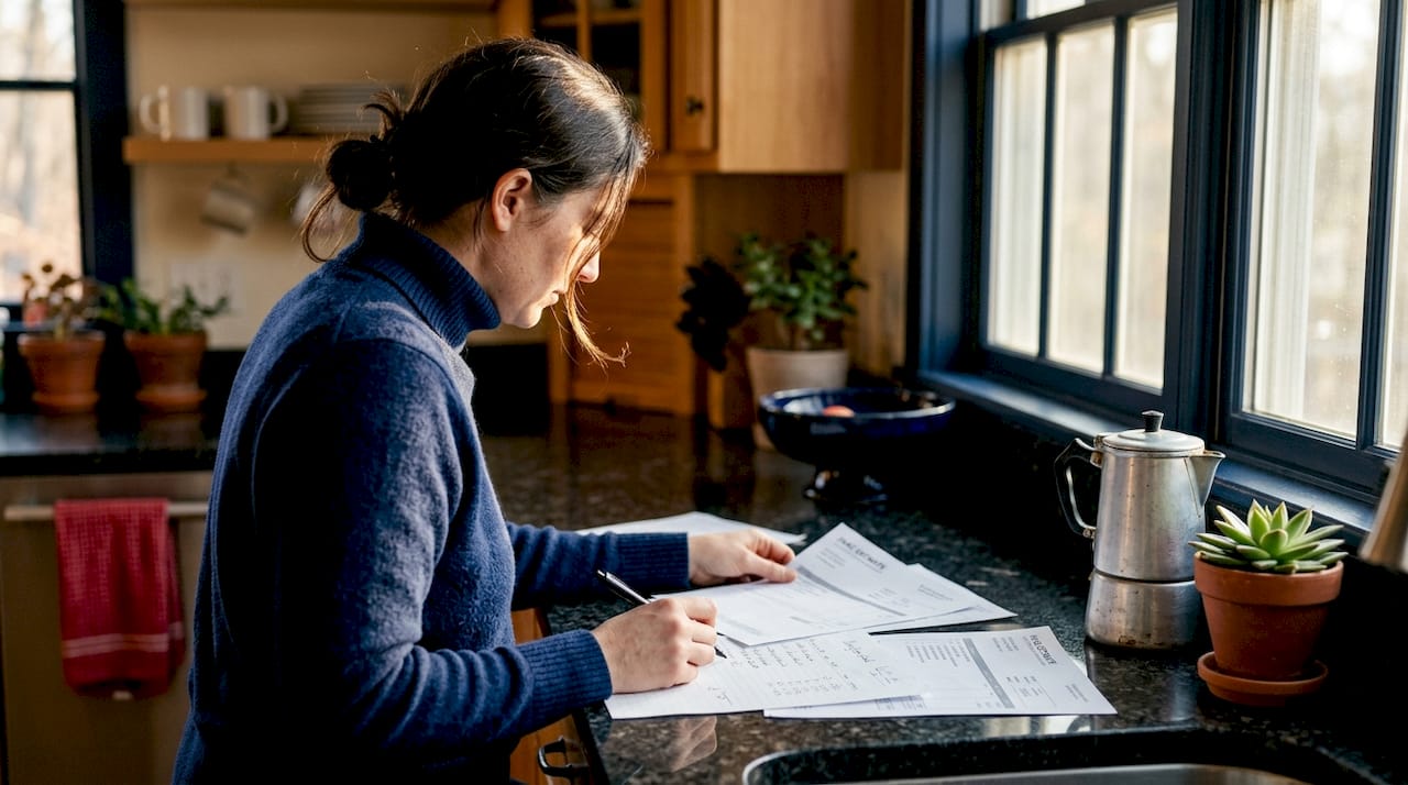 Close-up of hands calculating HVAC project expenses