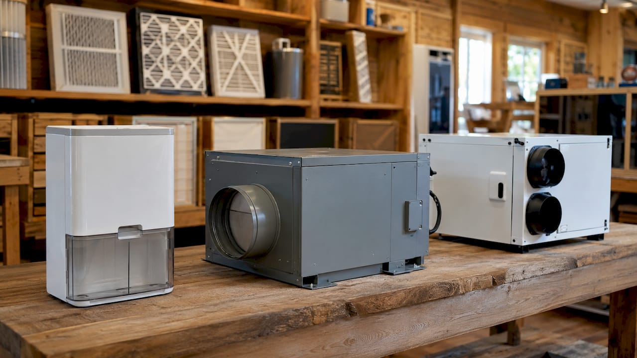 Three types of dehumidifier models side by side