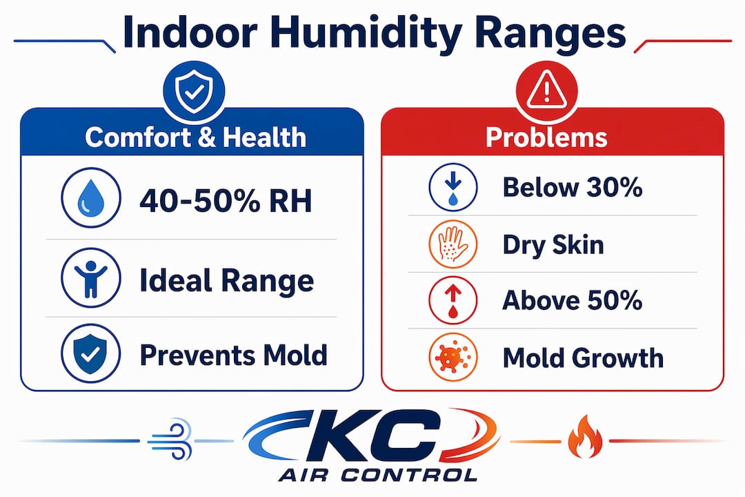 Infographic comparing indoor humidity comfort and problems