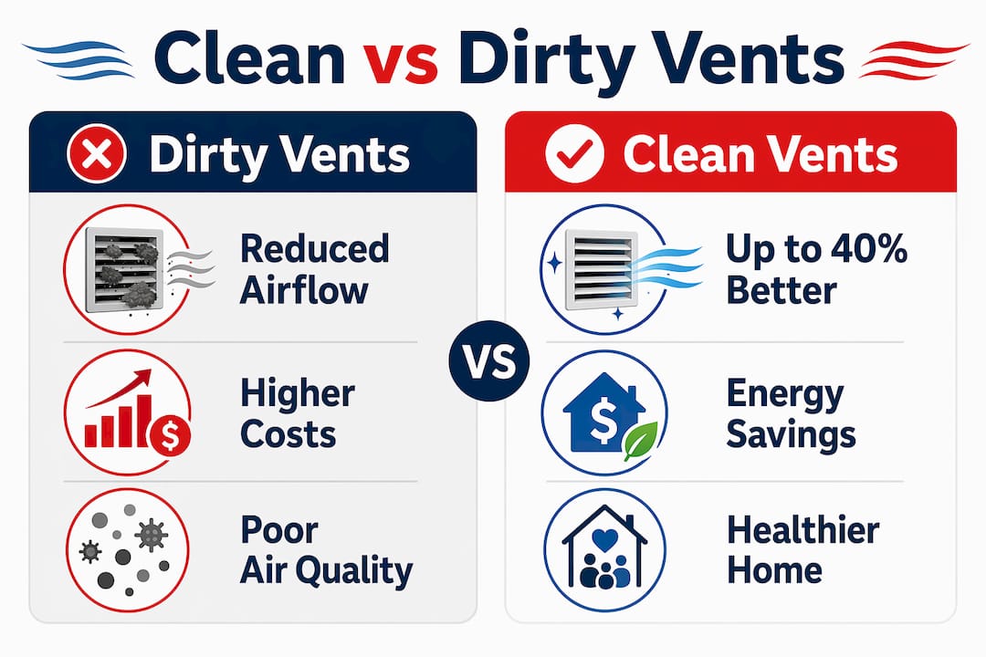 Infographic comparing clean and dirty air vent benefits