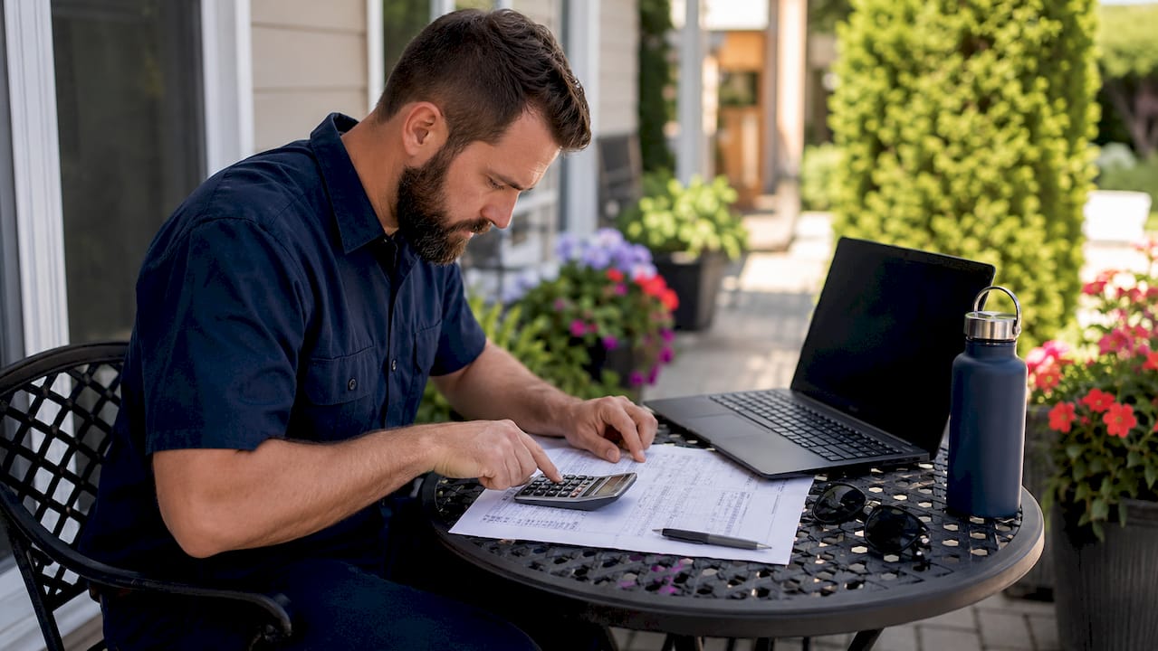 HVAC technician calculating cooling load indoors