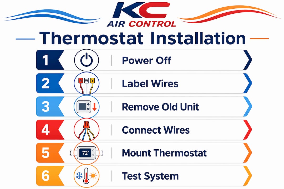 Infographic illustrating thermostat installation steps