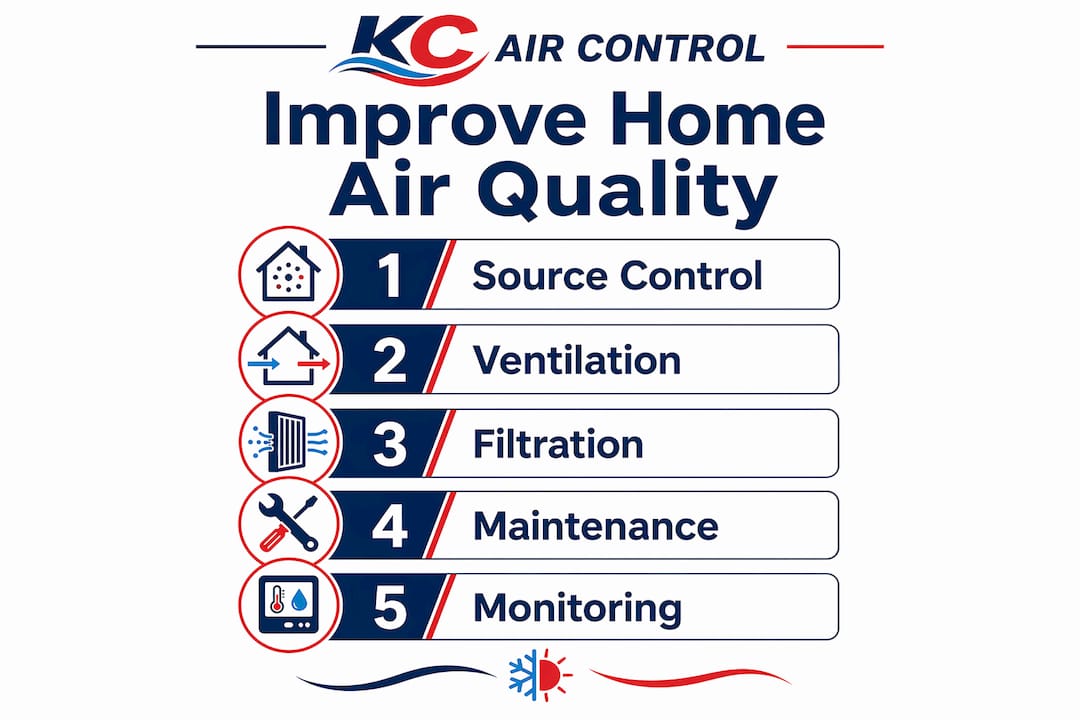 Infographic illustrating steps to improve home air quality