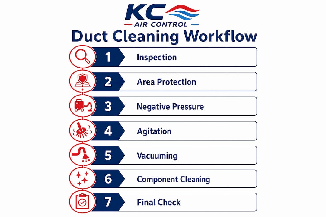 Infographic listing seven steps of duct cleaning process