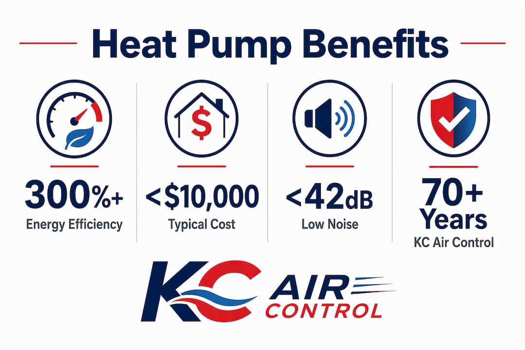 Infographic showing heat pump efficiency and cost benefits