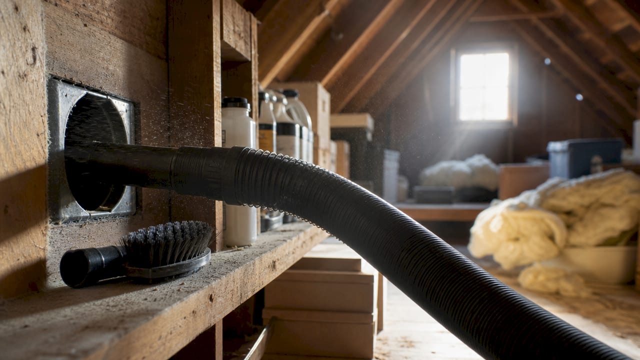 Vacuum hose inside duct for cleaning