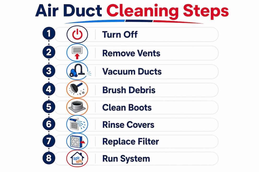Infographic with step-by-step air duct cleaning process
