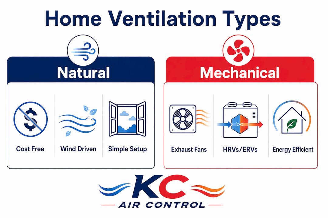 Infographic comparing natural and mechanical ventilation types
