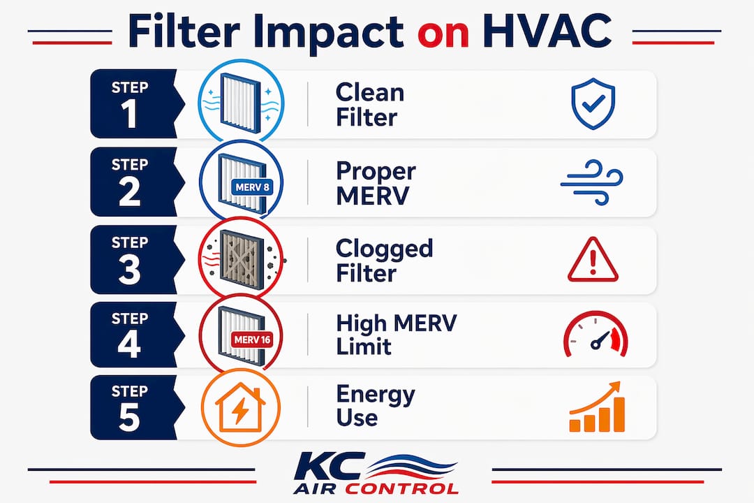 Infographic illustrating air filter impact on HVAC performance