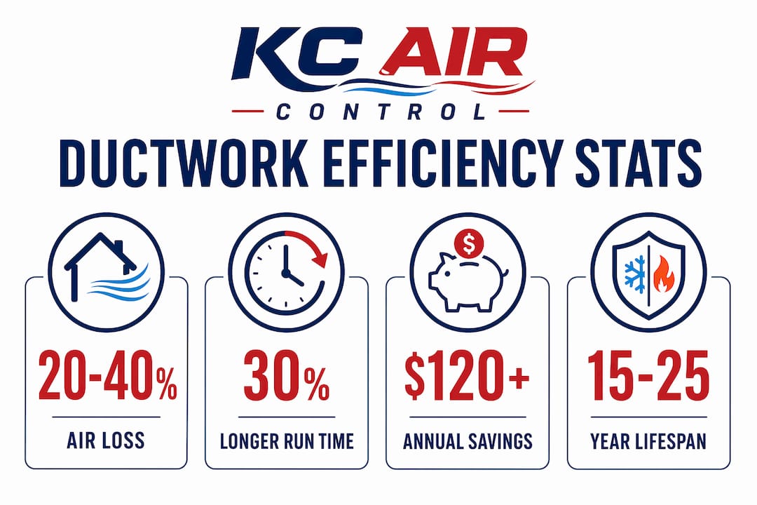 Infographic showing key ductwork efficiency statistics