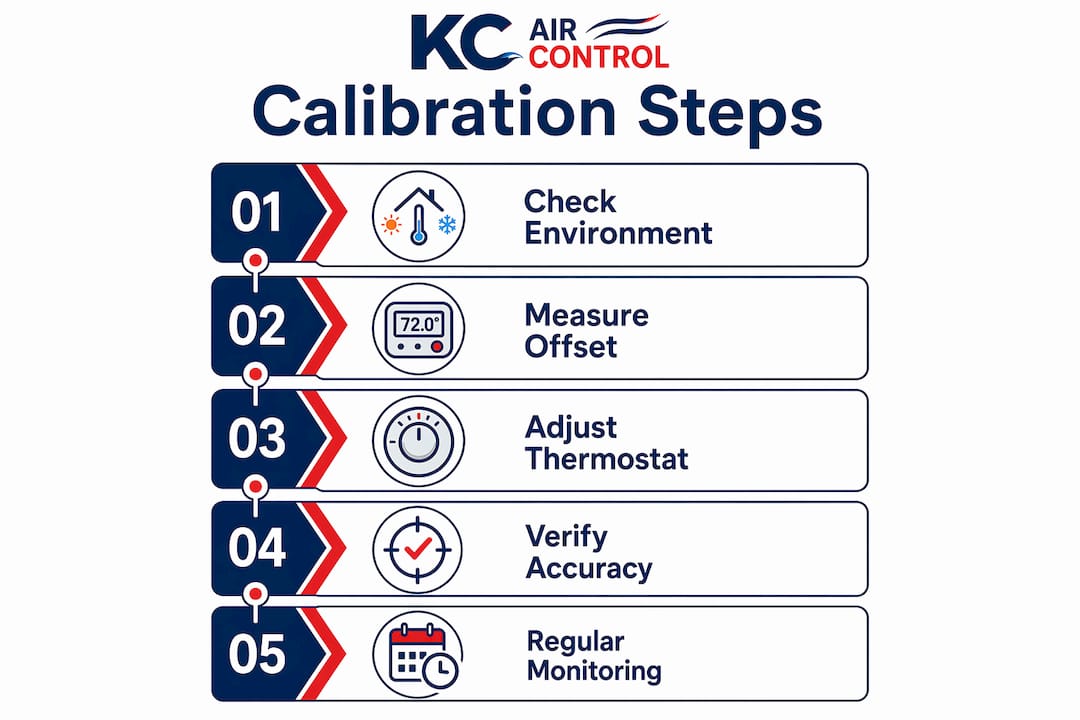 Infographic showing thermostat calibration steps