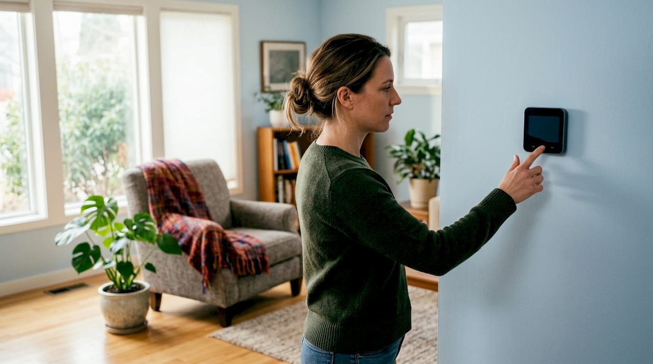 Homeowner adjusting thermostat due to airflow issues
