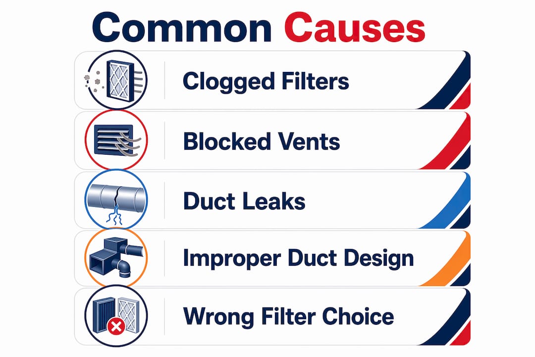 Infographic listing common causes of poor HVAC airflow