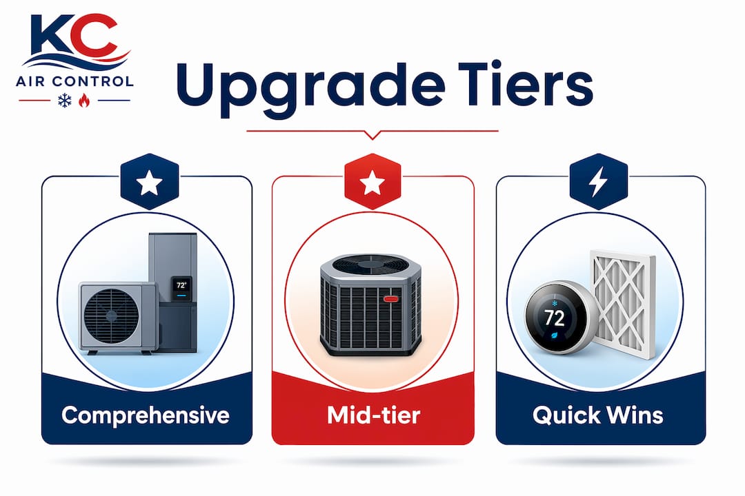 Infographic showing home energy upgrade tiers
