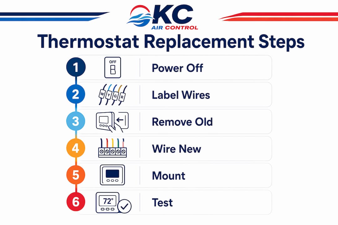 Infographic showing thermostat replacement step-by-step process