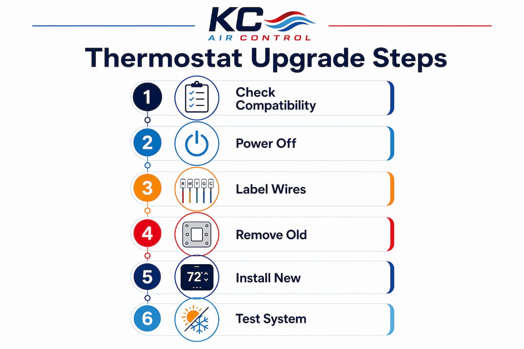 Infographic depicting step-by-step thermostat upgrade process