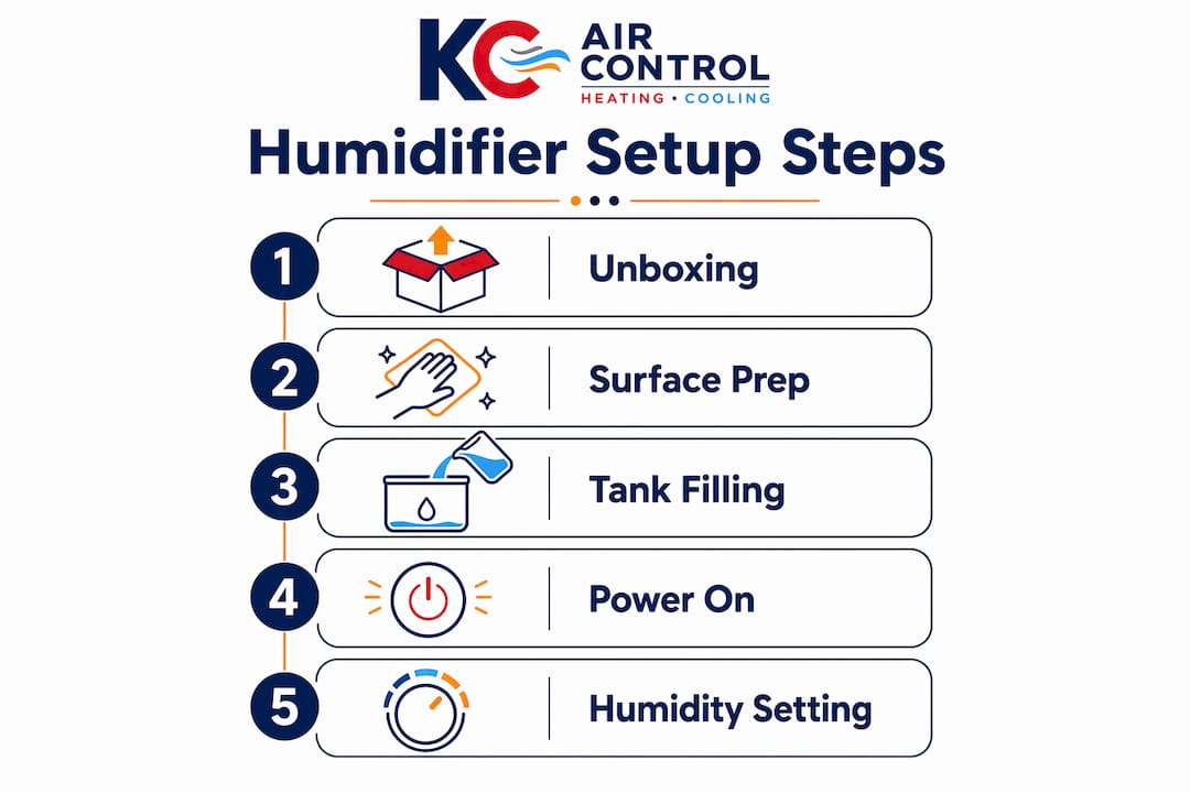 Infographic illustrating humidifier setup steps