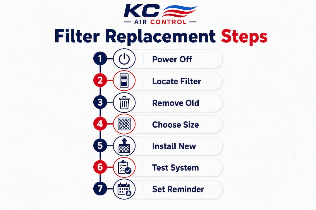 Infographic showing step-by-step air filter replacement process
