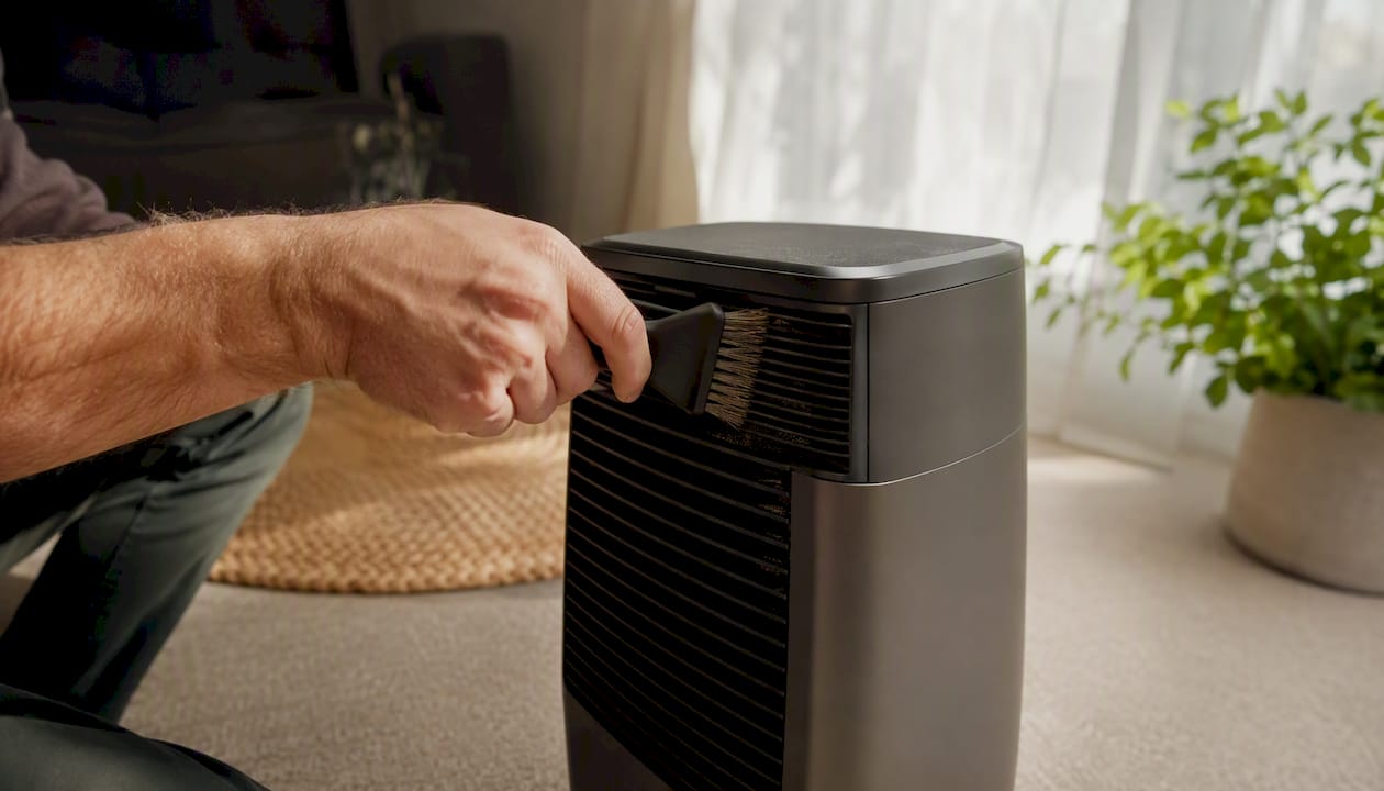 Hand cleaning space heater air intake vents