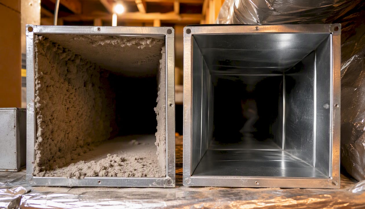 Side-by-side before and after clean air ducts