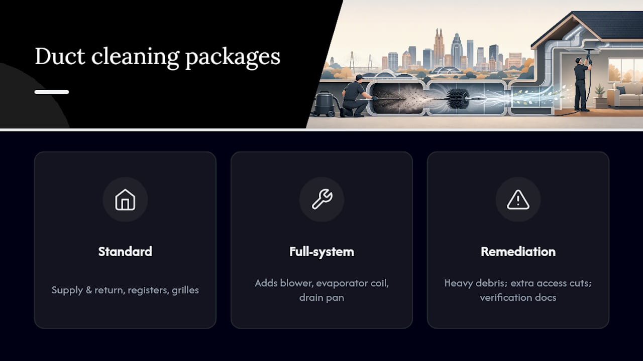 Comparison of duct cleaning service package contents