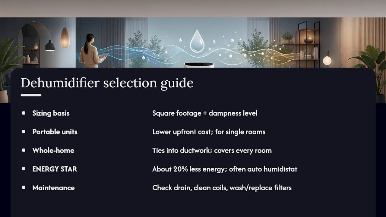 Dehumidifier sizing chart by room size and dampness