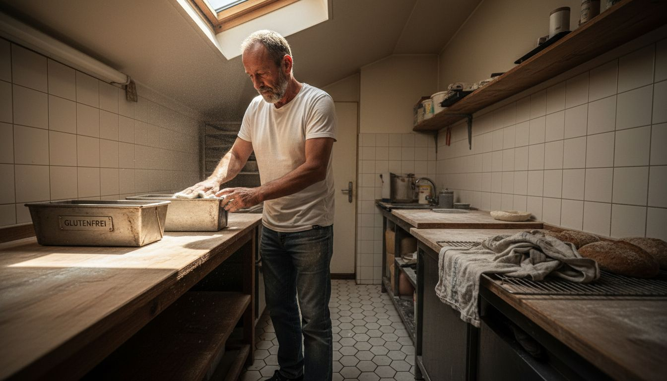 Ein Bäcker achtet darauf, glutenfreies Brot strikt von den anderen Brotsorten zu trennen.
