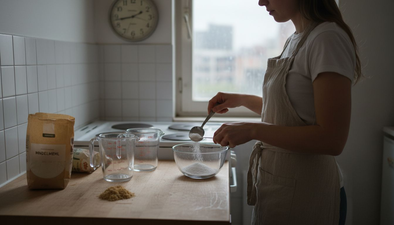 Eine Frau wiegt Zutaten für glutenfreies Gebäck ab.