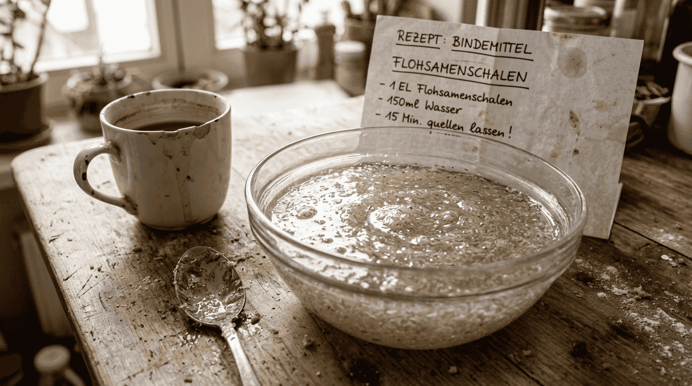 In einer Glasschale quellen Flohsamenschalen auf.